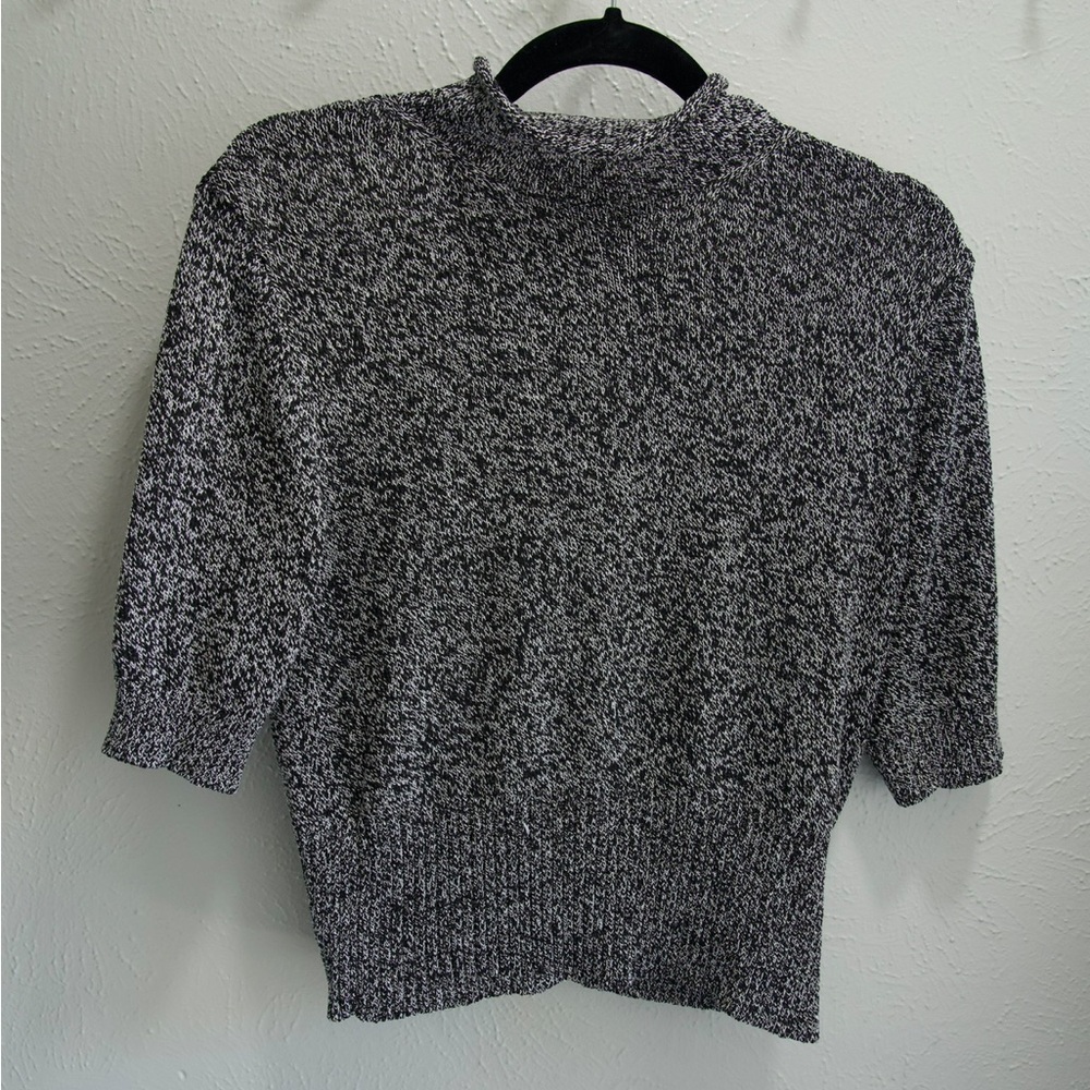 Kasper Hand Knitted Black and White Cowl Neck Sweater with Turtleneck Style